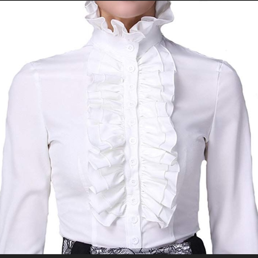 NWT Black Victorian Ruffle Button Down - Picture 7 of 7